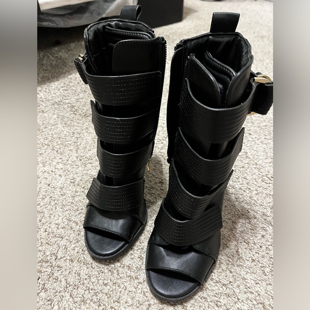 DKNY leather Velcro strap and in seam zipper booties